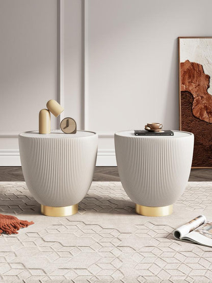Manhattan Comfort - Anderson Leatherette End Table with Stainless Steel Legs in Cream - Set of 2 - 2-ET005-CR veiw 7