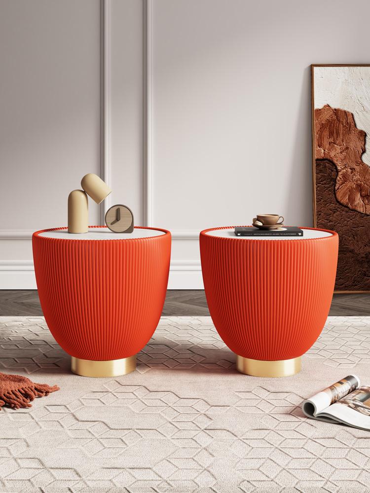 Manhattan Comfort - Anderson Leatherette End Table with Stainless Steel Legs in Orange - Set of 2 - 2-ET005-OR veiw 7