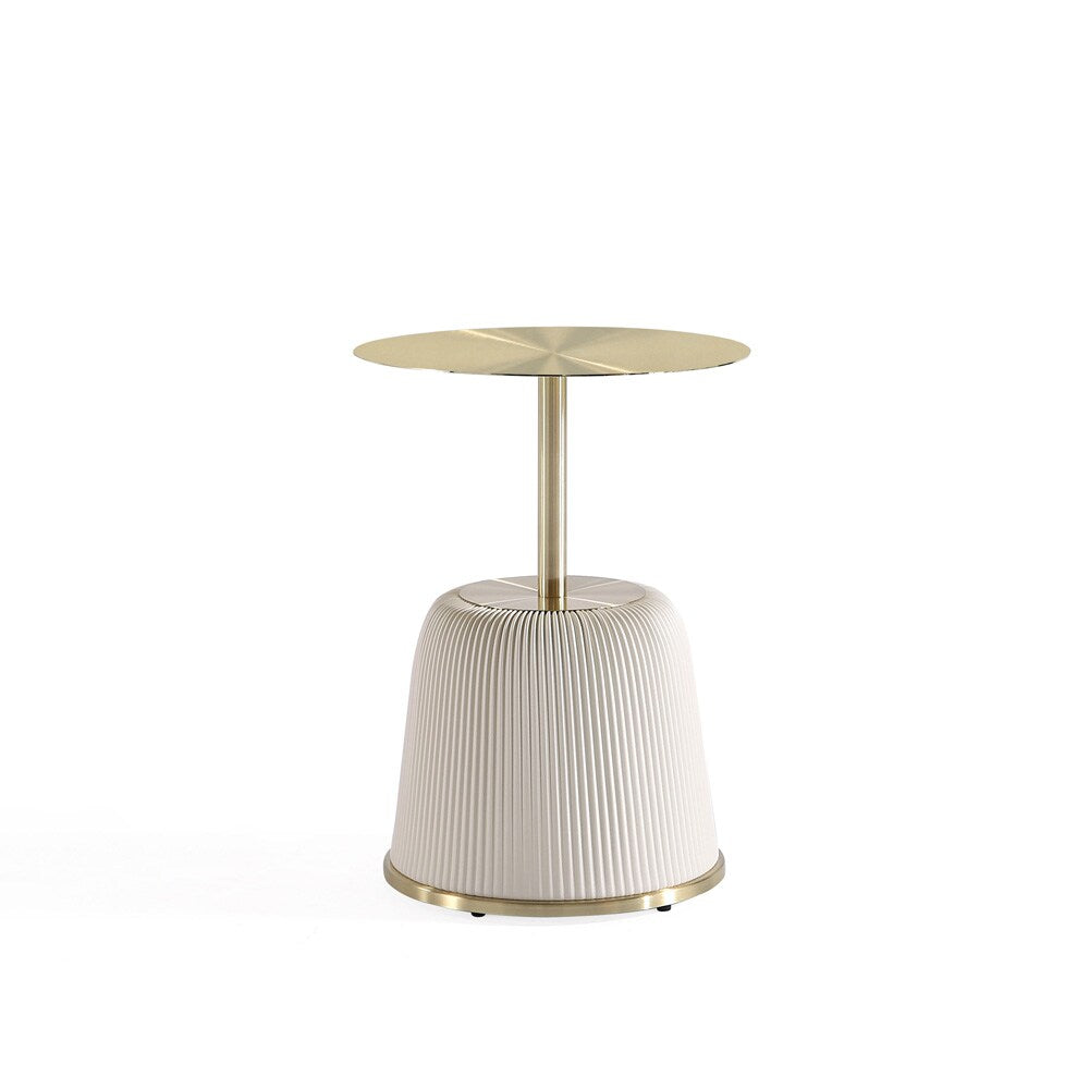 Manhattan Comfort - Anderson 15.75W Leatherette End Table with Stainless Steel Legs in Cream - ET004-CR veiw 1