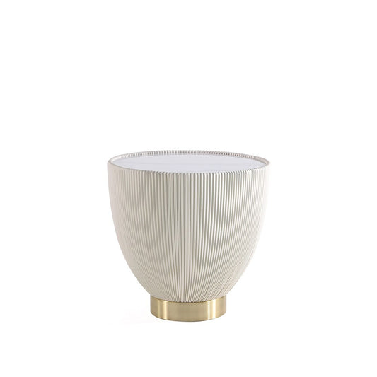 Manhattan Comfort - Anderson Leatherette End Table with Stainless Steel Legs in Cream - ET005-CR veiw 1