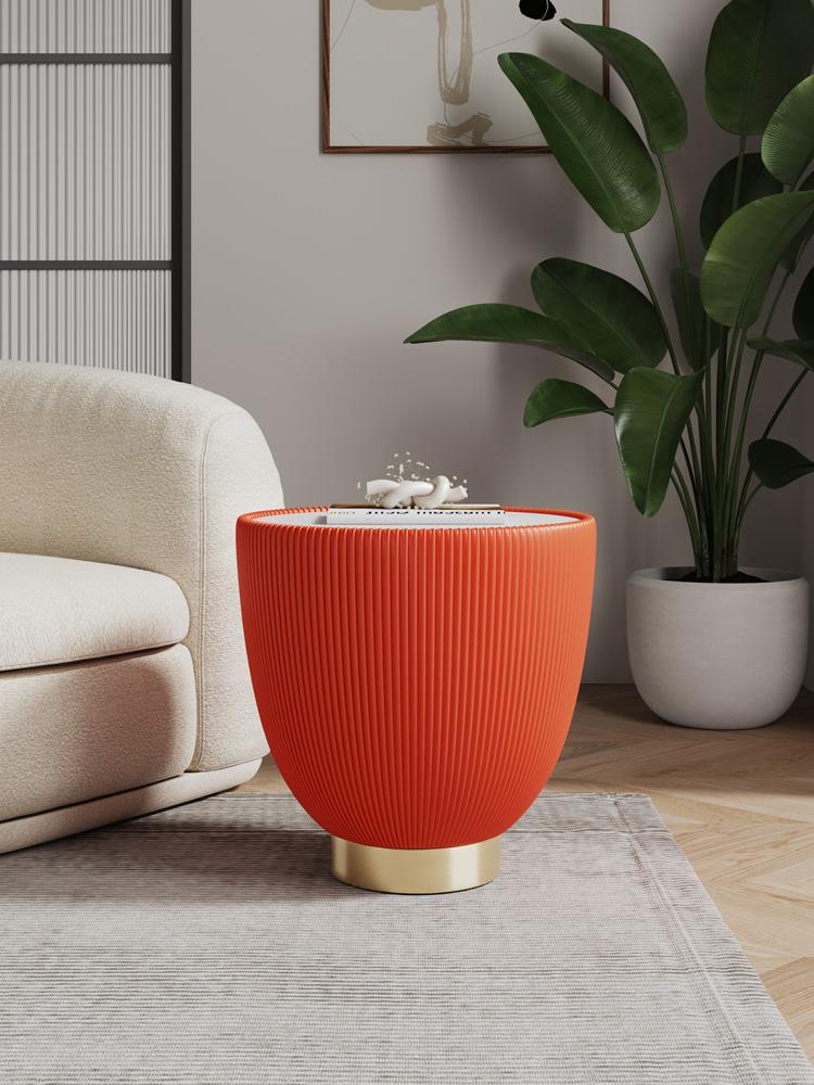 Manhattan Comfort - Anderson Leatherette End Table with Stainless Steel Legs in Orange - ET005-OR veiw 7