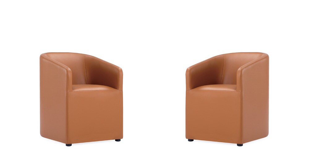 Manhattan Comfort - Anna Round Faux Leather Dining Armchair with Plastic Legs in Saddle - Set of 2 - 2-DC059AR-SA veiw 1