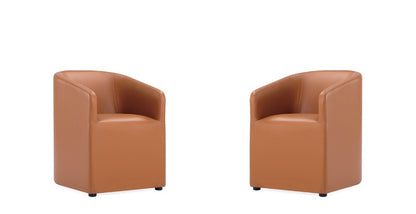 Manhattan Comfort - Anna Round Faux Leather Dining Armchair with Plastic Legs in Saddle - Set of 2 - 2-DC059AR-SA veiw 1