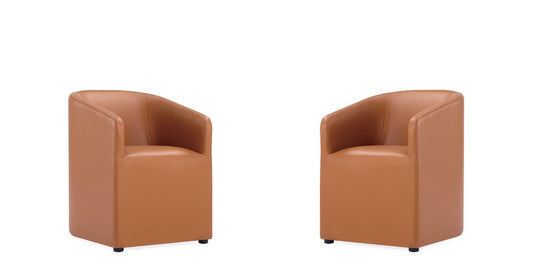 Manhattan Comfort - Anna Round Faux Leather Dining Armchair with Plastic Legs in Saddle - Set of 2 - 2-DC059AR-SA veiw 1