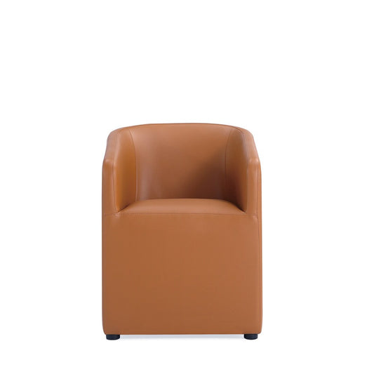 Manhattan Comfort - Anna Round Faux Leather Dining Armchair with Plastic Legs in Saddle - Set of 2 - 2-DC059AR-SA veiw 2