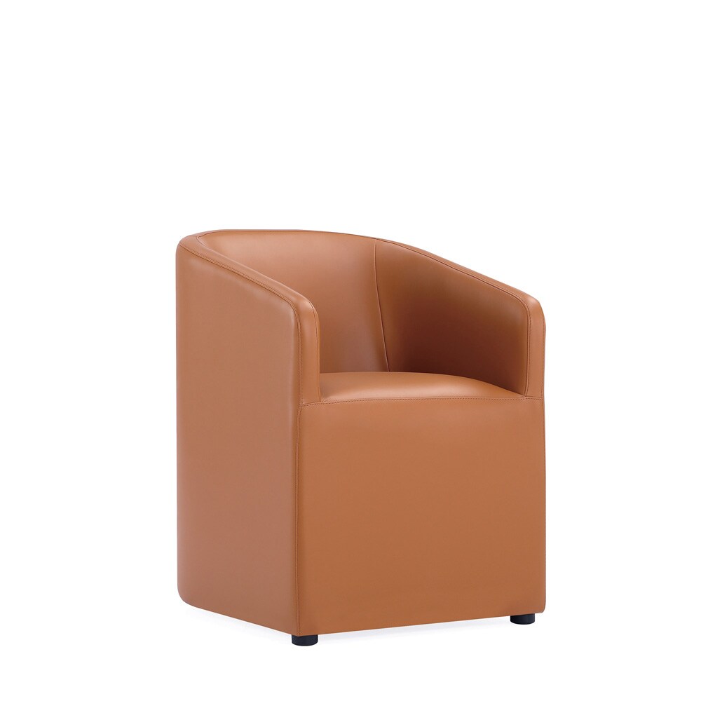 Manhattan Comfort - Anna Round Faux Leather Dining Armchair with Plastic Legs in Saddle - Set of 2 - 2-DC059AR-SA veiw 3