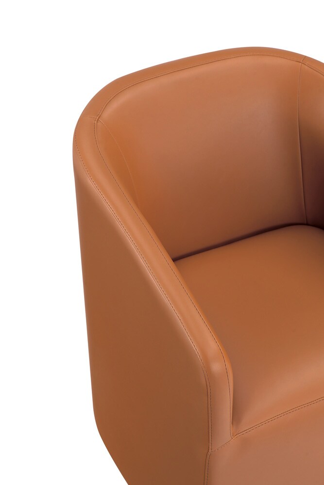 Manhattan Comfort - Anna Round Faux Leather Dining Armchair with Plastic Legs in Saddle - Set of 2 - 2-DC059AR-SA veiw 8