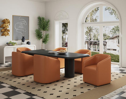Manhattan Comfort - Anna Round Faux Leather Dining Armchair with Plastic Legs in Saddle - Set of 2 - 2-DC059AR-SA veiw 10