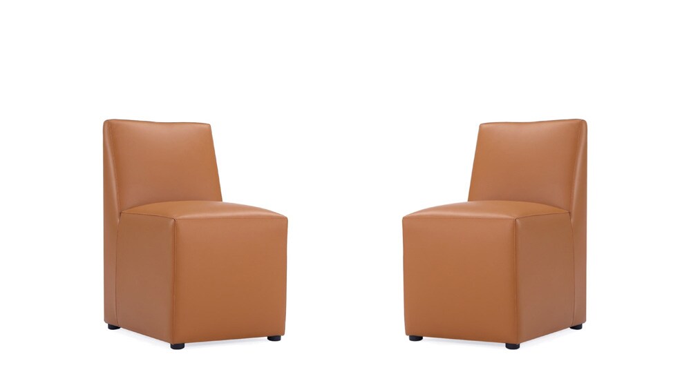 Manhattan Comfort - Anna Square Faux Leather Dining Chair with Plastic Legs in Saddle - Set of 2 - 2-DC058-SA veiw 1