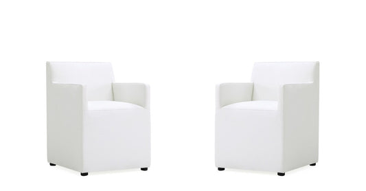 Manhattan Comfort - Anna Square Faux Leather Dining Armchair with Plastic Legs in Cream - Set of 2 - 2-DC058AR-CR veiw 1