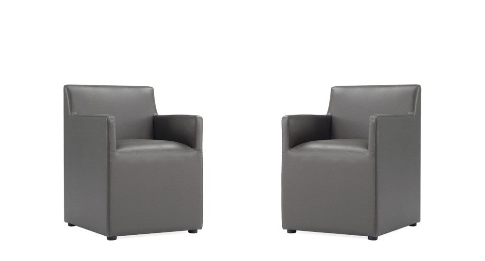 Manhattan Comfort - Anna Square Faux Leather Dining Armchair with Plastic Legs in Pewter - Set of 2 - 2-DC058AR-PE veiw 1