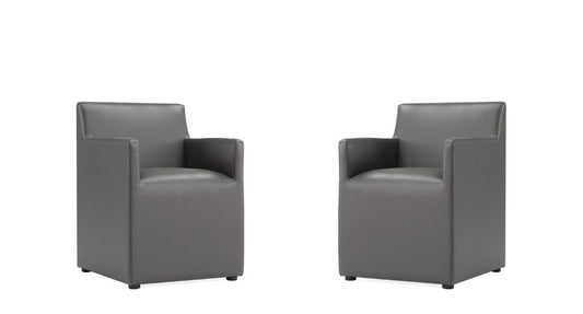 Manhattan Comfort - Anna Square Faux Leather Dining Armchair with Plastic Legs in Pewter - Set of 2 - 2-DC058AR-PE veiw 1
