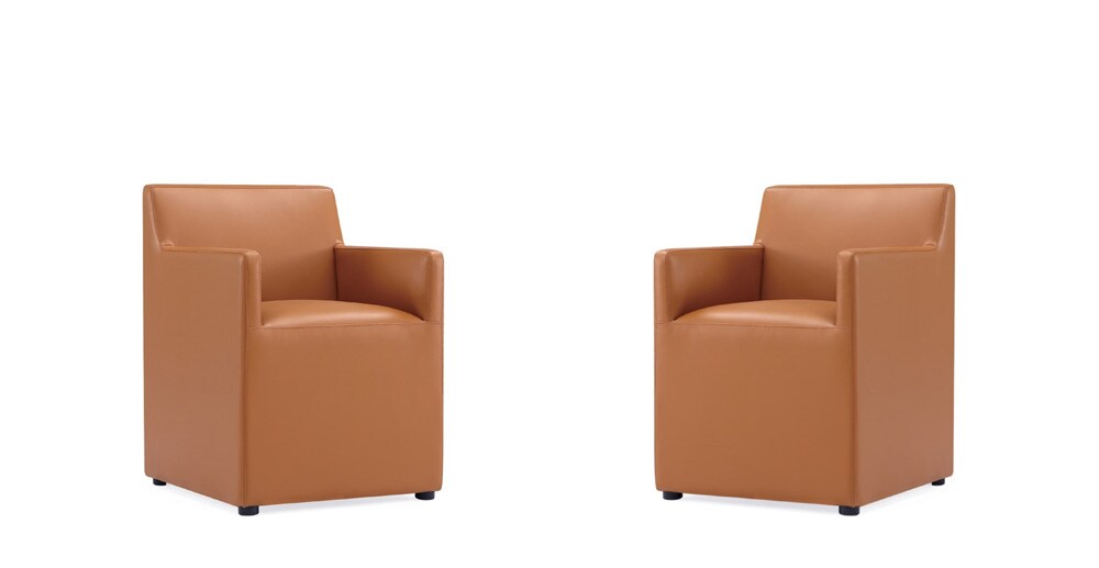 Manhattan Comfort - Anna Square Faux Leather Dining Armchair with Plastic Legs in Saddle - Set of 2 - 2-DC058AR-SA veiw 1