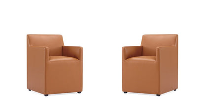 Manhattan Comfort - Anna Square Faux Leather Dining Armchair with Plastic Legs in Saddle - Set of 2 - 2-DC058AR-SA veiw 1