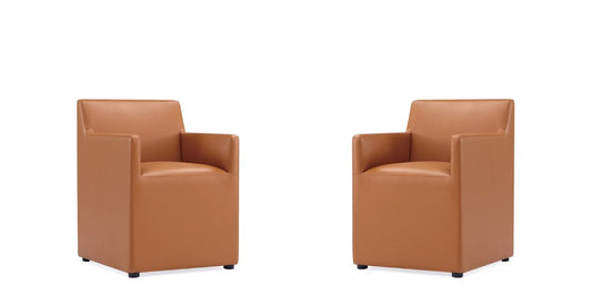 Manhattan Comfort - Anna Square Faux Leather Dining Armchair with Plastic Legs in Saddle - Set of 2 - 2-DC058AR-SA veiw 1