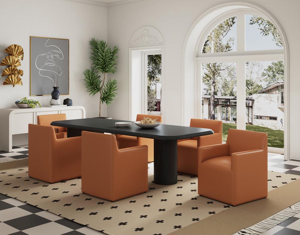 Manhattan Comfort - Anna Square Faux Leather Dining Armchair with Plastic Legs in Saddle - Set of 2 - 2-DC058AR-SA veiw 10