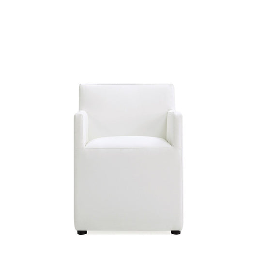 Manhattan Comfort - Anna Square Faux Leather Dining Armchair with Plastic Legs in Cream - DC058AR-CR veiw 1