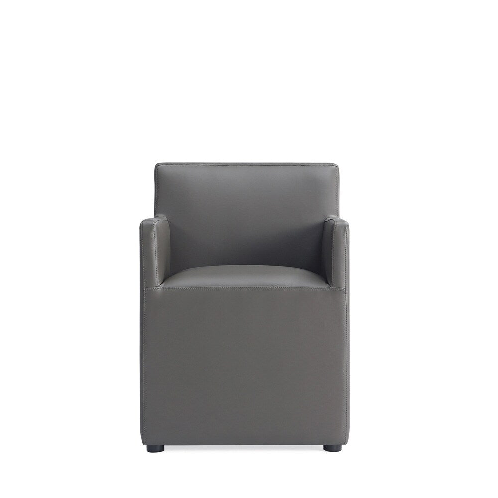 Manhattan Comfort - Anna Square Faux Leather Dining Armchair with Plastic Legs in Pewter - DC058AR-PE veiw 1