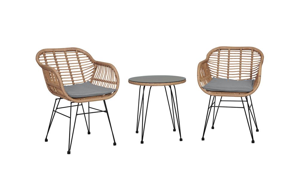 Manhattan Comfort - 3-Piece Antibes 1.0 Polyester Patio 2- Person Seating Group with End Table with Iron Steel Legs in Tan and Grey - OD-CV010-GY veiw 1