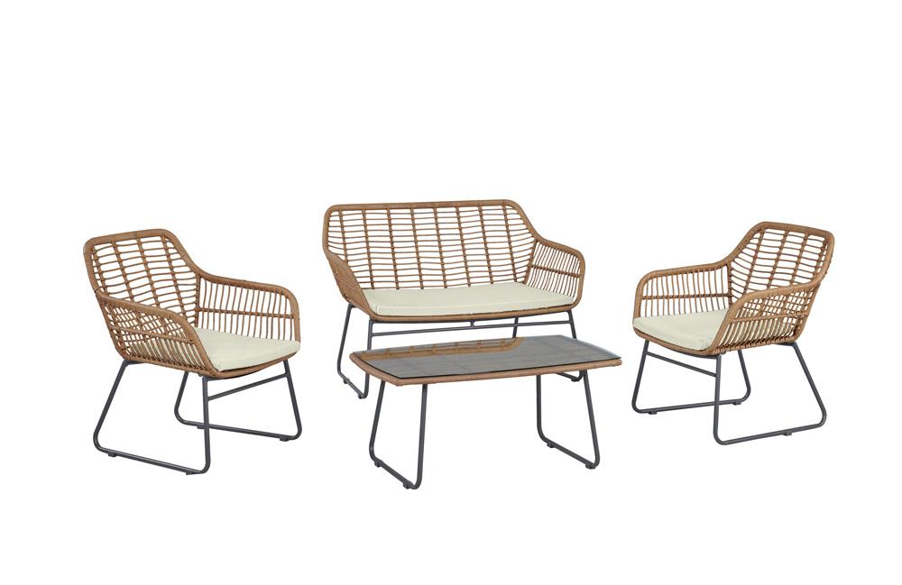 Manhattan Comfort - 4-Piece Antibes 2.0 Polyester Patio 4- Person Conversation Set with Coffee Table with Iron Steel Legs in Tan and Cream - OD-CV011-CR veiw 1