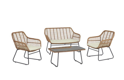 Manhattan Comfort - 4-Piece Antibes 2.0 Polyester Patio 4- Person Conversation Set with Coffee Table with Iron Steel Legs in Tan and Cream - OD-CV011-CR veiw 1
