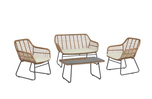 Manhattan Comfort - 4-Piece Antibes 2.0 Polyester Patio 4- Person Conversation Set with Coffee Table with Iron Steel Legs in Tan and Cream - OD-CV011-CR veiw 1
