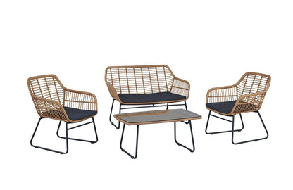 Manhattan Comfort - 4-Piece Antibes 2.0 Polyester Patio 4- Person Conversation Set with Coffee Table with Iron Steel Legs in Tan and Grey - OD-CV011-GY veiw 1