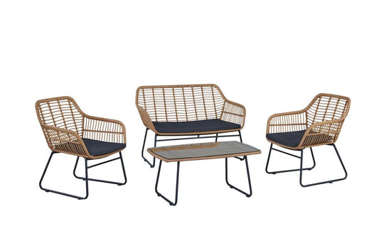 Manhattan Comfort - 4-Piece Antibes 2.0 Polyester Patio 4- Person Conversation Set with Coffee Table with Iron Steel Legs in Tan and Grey - OD-CV011-GY veiw 1