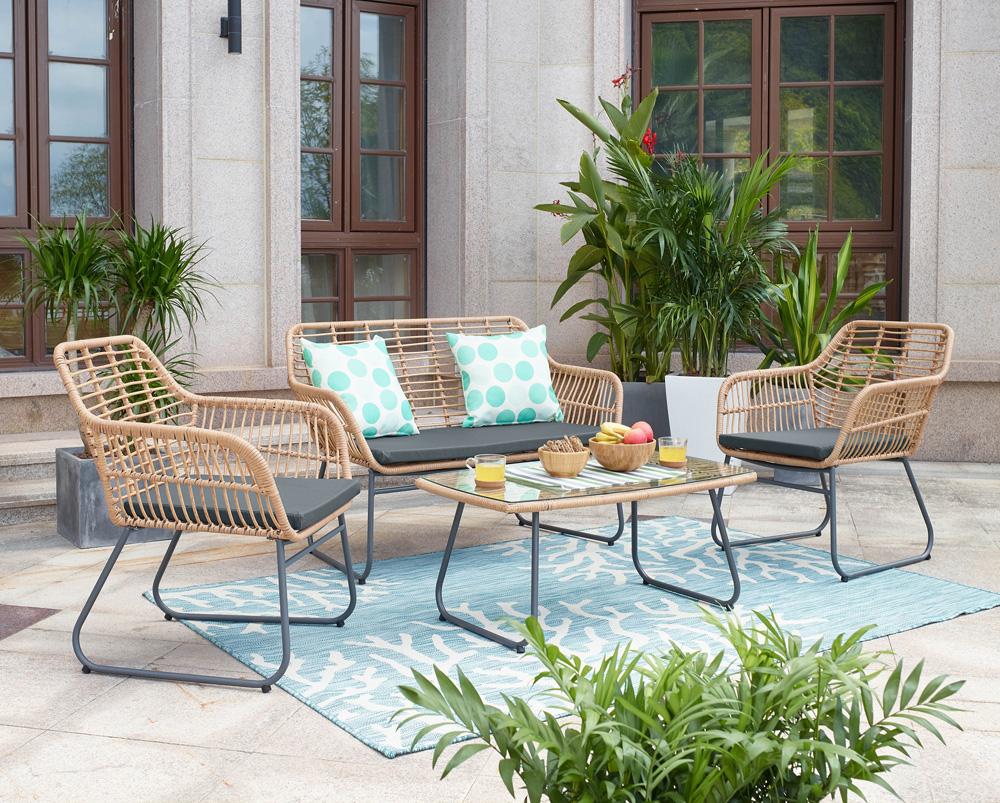 Manhattan Comfort - 4-Piece Antibes 2.0 Polyester Patio 4- Person Conversation Set with Coffee Table with Iron Steel Legs in Tan and Grey - OD-CV011-GY veiw 11