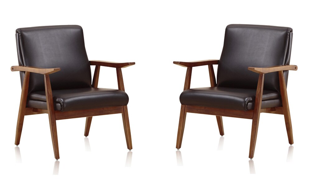 Manhattan Comfort - ArchDuke Faux Leather Accent Chair with Beech Wood Legs in Black and Amber - Set of 2 - 2-AC001-BK veiw 1