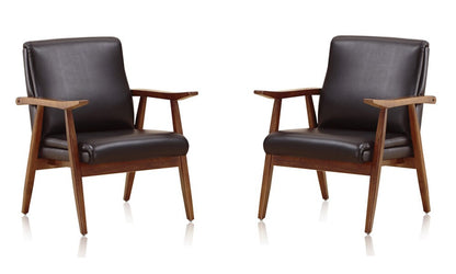 Manhattan Comfort - ArchDuke Faux Leather Accent Chair with Beech Wood Legs in Black and Amber - Set of 2 - 2-AC001-BK veiw 1