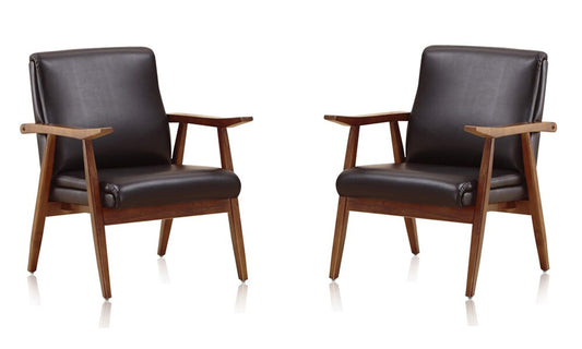 Manhattan Comfort - ArchDuke Faux Leather Accent Chair with Beech Wood Legs in Black and Amber - Set of 2 - 2-AC001-BK veiw 1