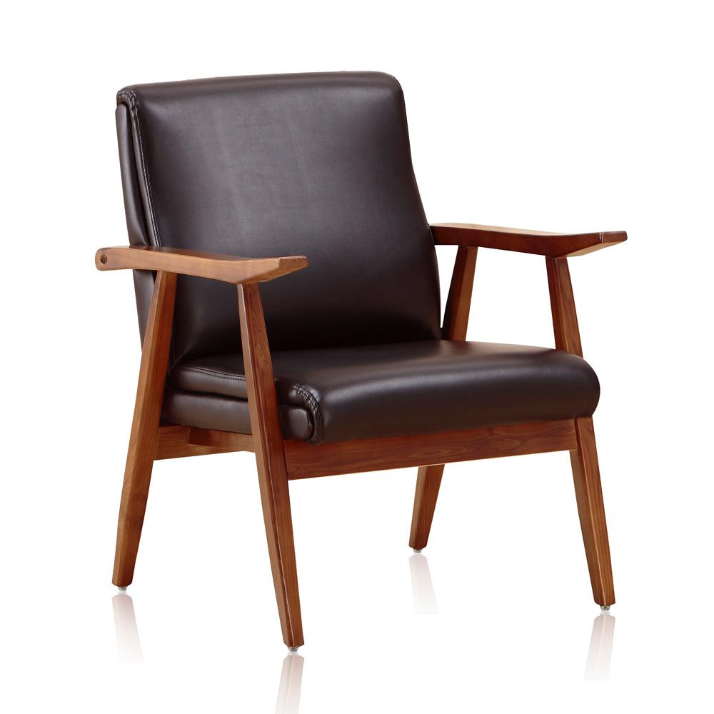 Manhattan Comfort - ArchDuke Faux Leather Accent Chair with Beech Wood Legs in Black and Amber - Set of 2 - 2-AC001-BK veiw 2