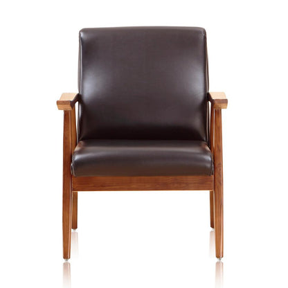 Manhattan Comfort - ArchDuke Faux Leather Accent Chair with Beech Wood Legs in Black and Amber - Set of 2 - 2-AC001-BK veiw 3