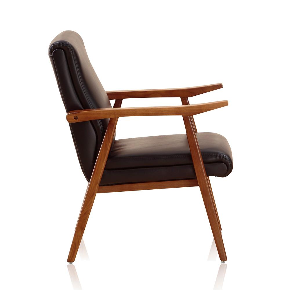 Manhattan Comfort - ArchDuke Faux Leather Accent Chair with Beech Wood Legs in Black and Amber - Set of 2 - 2-AC001-BK veiw 4