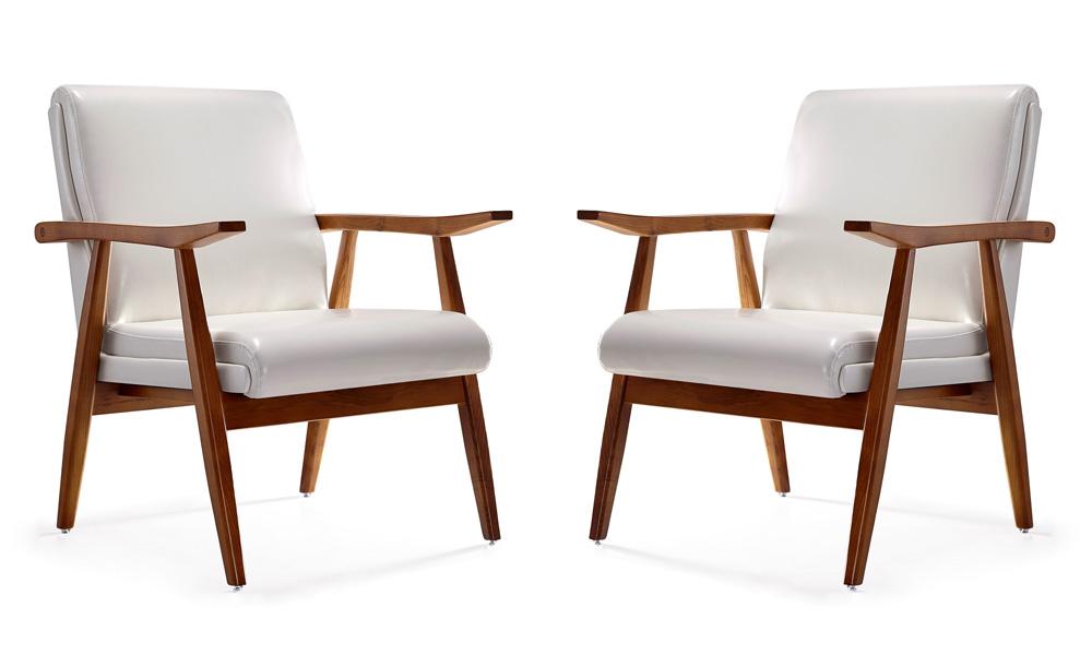 Manhattan Comfort - ArchDuke Faux Leather Accent Chair with Beech Wood Legs in White and Amber - Set of 2 - 2-AC001-WH veiw 1
