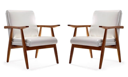 Manhattan Comfort - ArchDuke Faux Leather Accent Chair with Beech Wood Legs in White and Amber - Set of 2 - 2-AC001-WH veiw 1