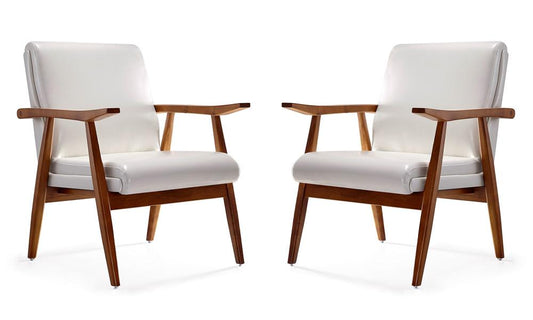 Manhattan Comfort - ArchDuke Faux Leather Accent Chair with Beech Wood Legs in White and Amber - Set of 2 - 2-AC001-WH veiw 1