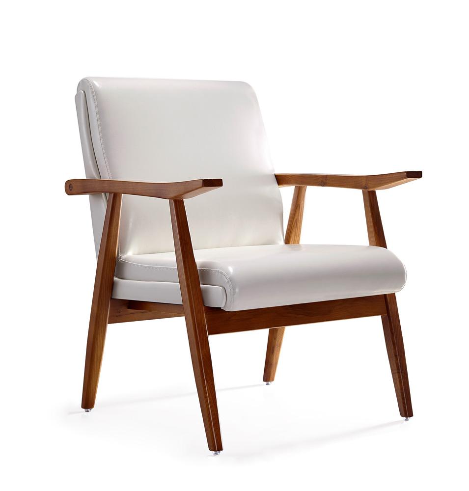 Manhattan Comfort - ArchDuke Faux Leather Accent Chair with Beech Wood Legs in White and Amber - Set of 2 - 2-AC001-WH veiw 2