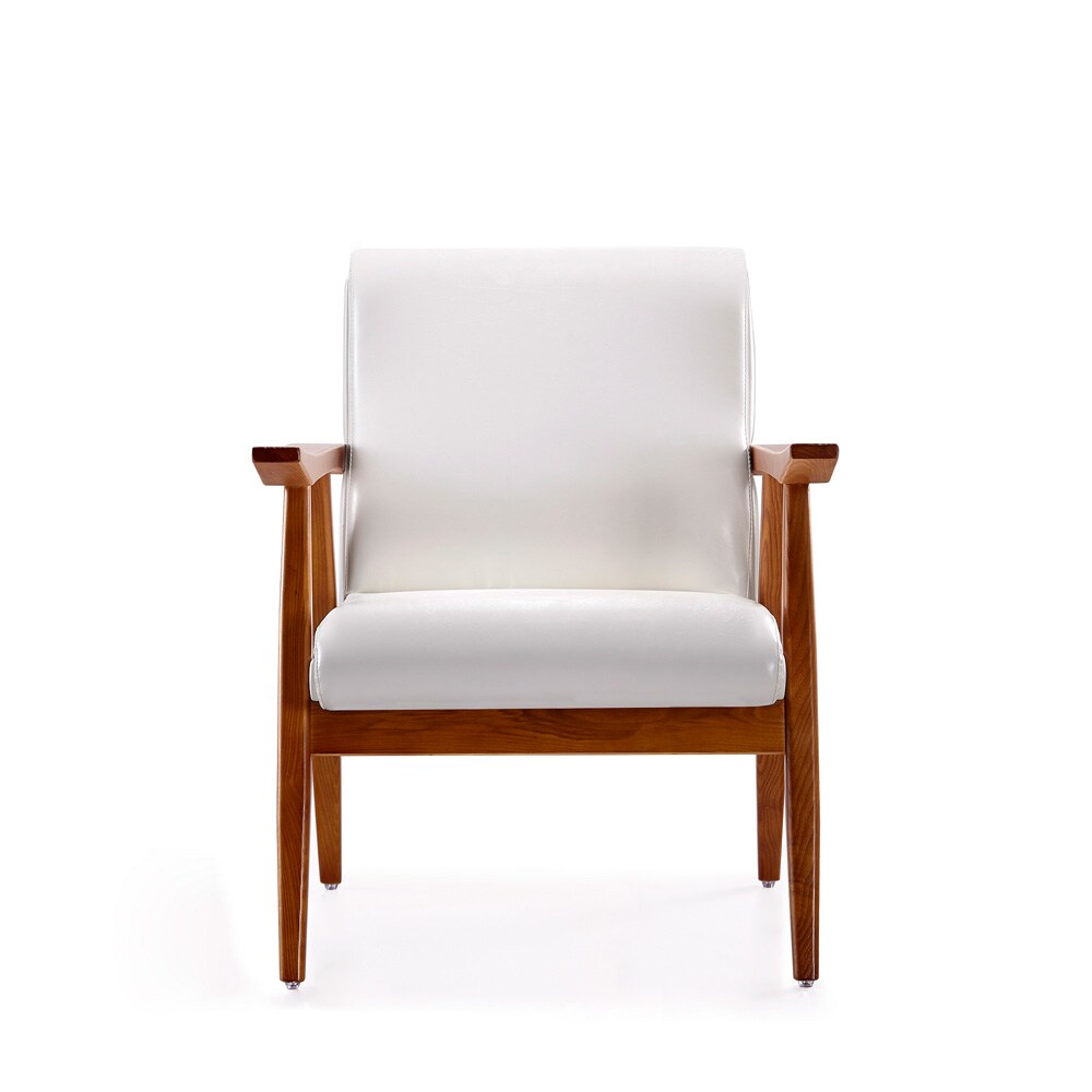 Manhattan Comfort - ArchDuke Faux Leather Accent Chair with Beech Wood Legs in White and Amber - Set of 2 - 2-AC001-WH veiw 3
