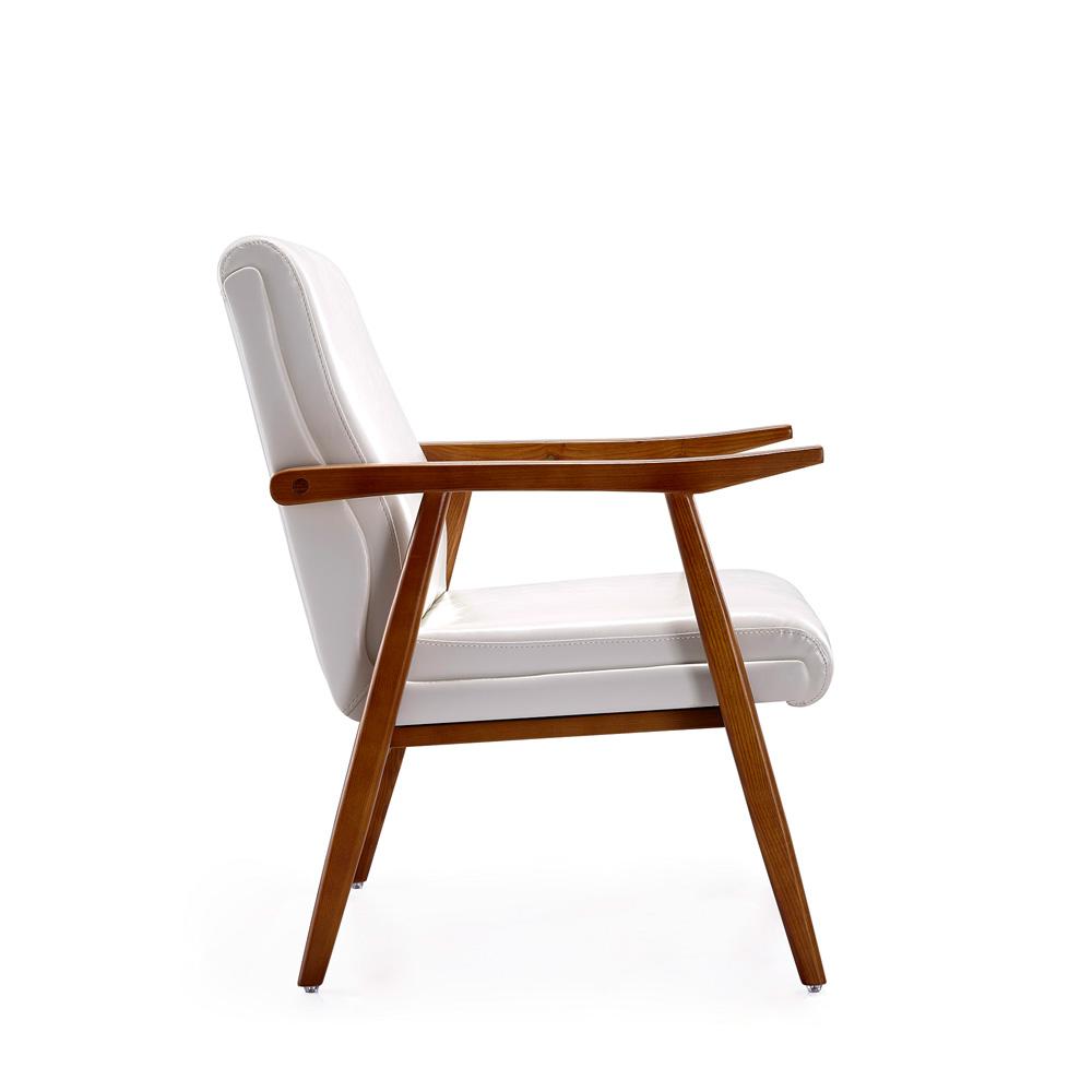 Manhattan Comfort - ArchDuke Faux Leather Accent Chair with Beech Wood Legs in White and Amber - AC001-WH veiw 3