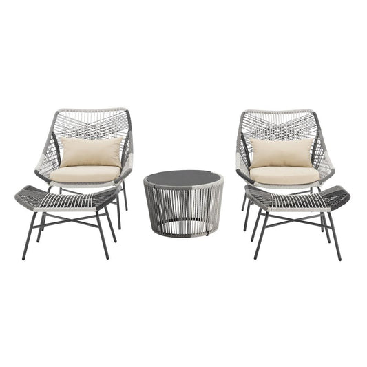 Manhattan Comfort - 5-Piece Ashland Polyester Patio Conversation Set with Steel Legs in Cream - OD-CV023-CR veiw 1
