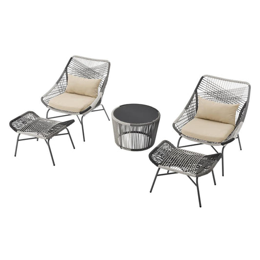 Manhattan Comfort - 5-Piece Ashland Polyester Patio Conversation Set with Steel Legs in Cream - OD-CV023-CR veiw 2