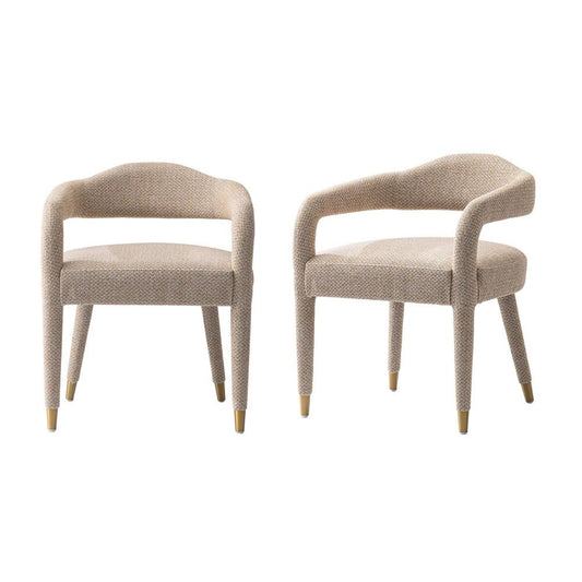 Manhattan Comfort - Aspen Tweed Dining Armchairs with Gold Stainless Steel Legs in Gold Dust - Set of 2 - 2-DC093AR-GD veiw 1