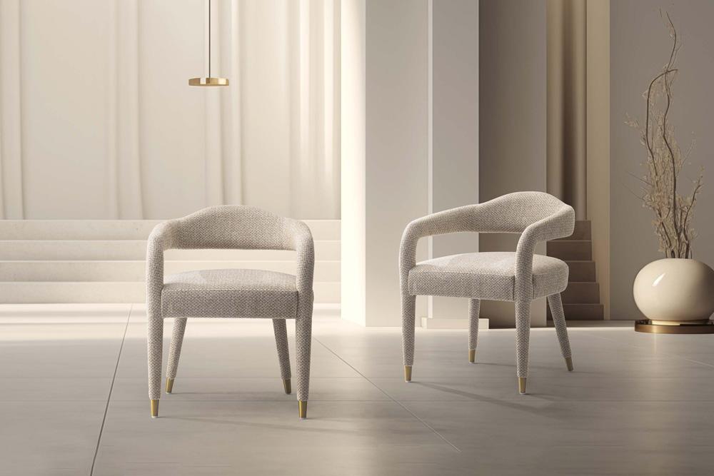 Manhattan Comfort - Aspen Tweed Dining Armchairs with Gold Stainless Steel Legs in Gold Dust - Set of 2 - 2-DC093AR-GD veiw 10
