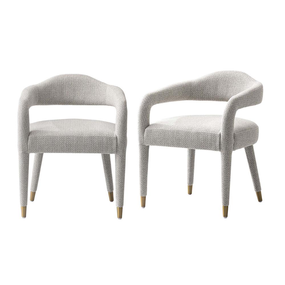 Manhattan Comfort - Aspen Tweed Dining Armchairs with Gold Stainless Steel Legs in Silver Lining - Set of 2 - 2-DC093AR-SL veiw 1