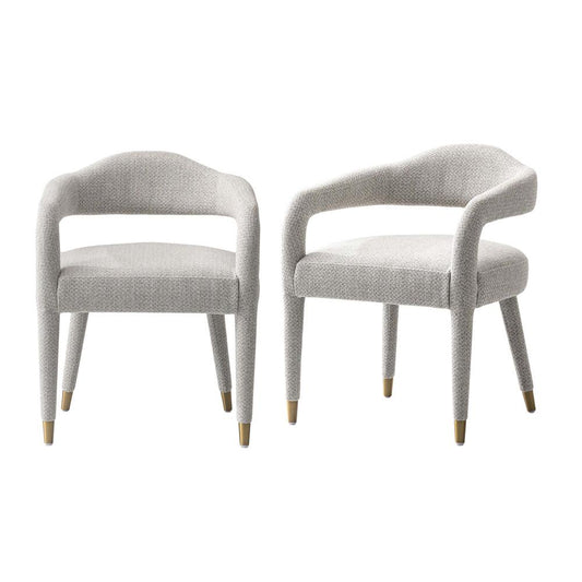 Manhattan Comfort - Aspen Tweed Dining Armchairs with Gold Stainless Steel Legs in Silver Lining - Set of 2 - 2-DC093AR-SL veiw 1