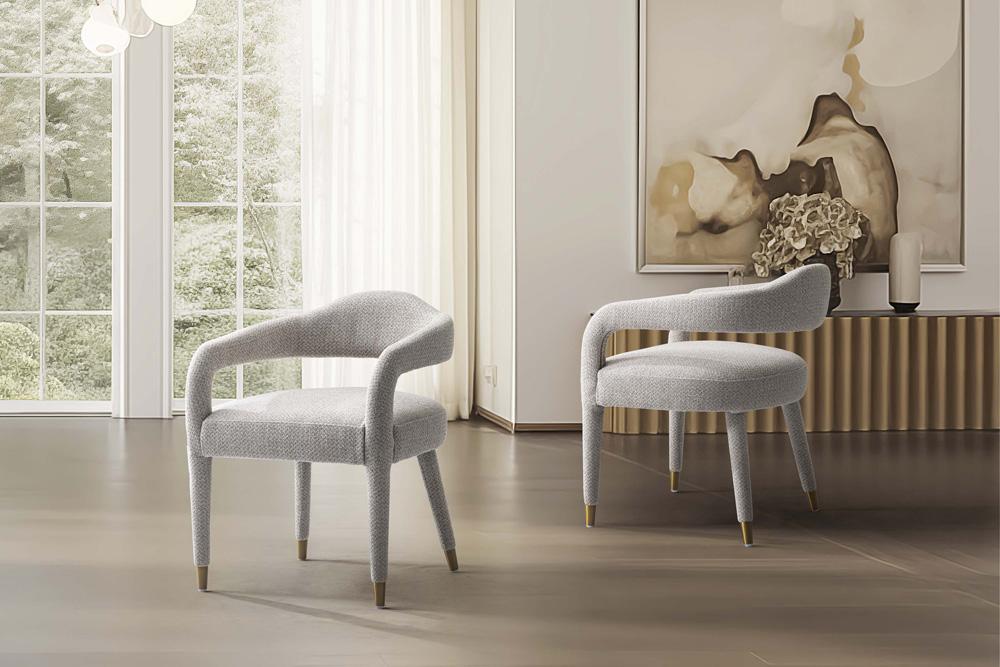 Manhattan Comfort - Aspen Tweed Dining Armchairs with Gold Stainless Steel Legs in Silver Lining - Set of 2 - 2-DC093AR-SL veiw 10