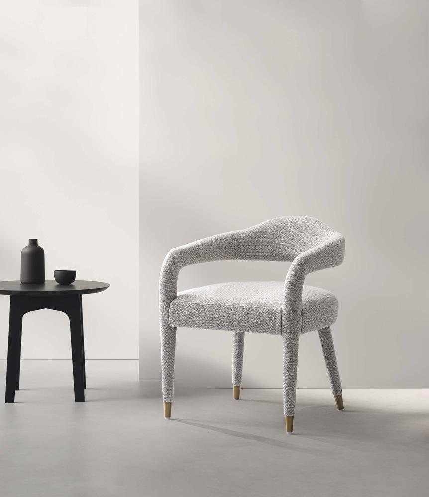Manhattan Comfort - Aspen Tweed Dining Armchair with Gold Stainless Steel Legs in Silver Lining - DC093AR-SL veiw 10