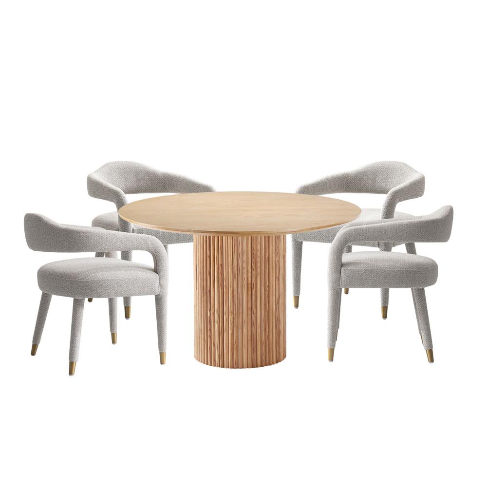 Manhattan Comfort - 5-Piece Aspen and Hathaway Tweed Dining with Dining Armchair - Gold Stainless SteelDining Table - American Solid Ash Wood Legs in Gold DustNature - 4-DT03DC093AR-NASL veiw 1